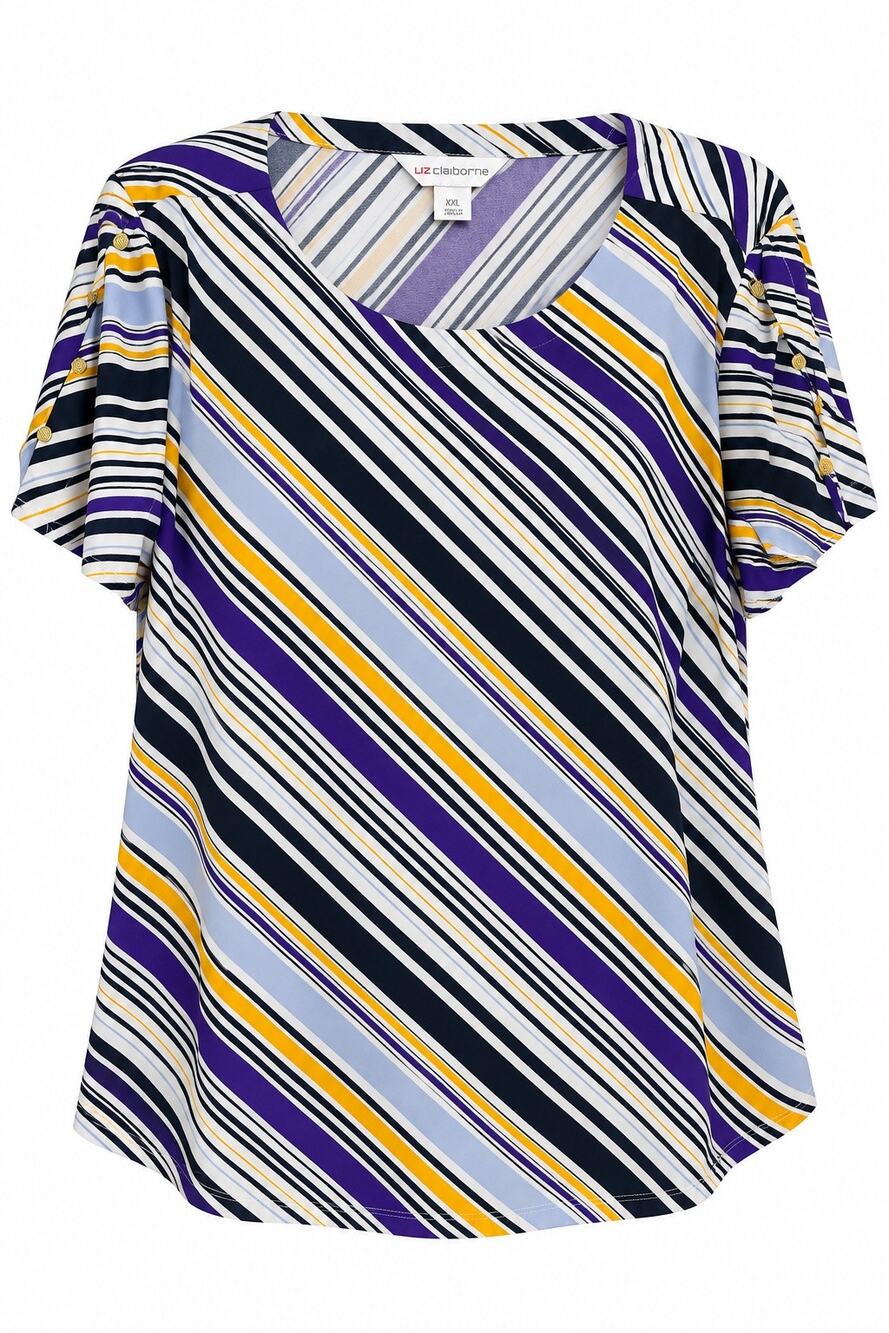 Liz Claiborne Multicolor Diagonal Stripe Scoop Neck Blouse – Size XXL